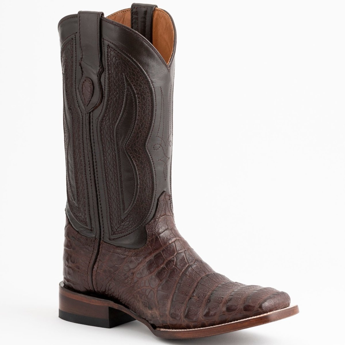 Ferrini Men's Dakota Belly Caiman Western Boots - Square Toe Handcrafted Chocolate - Ferrini Boots