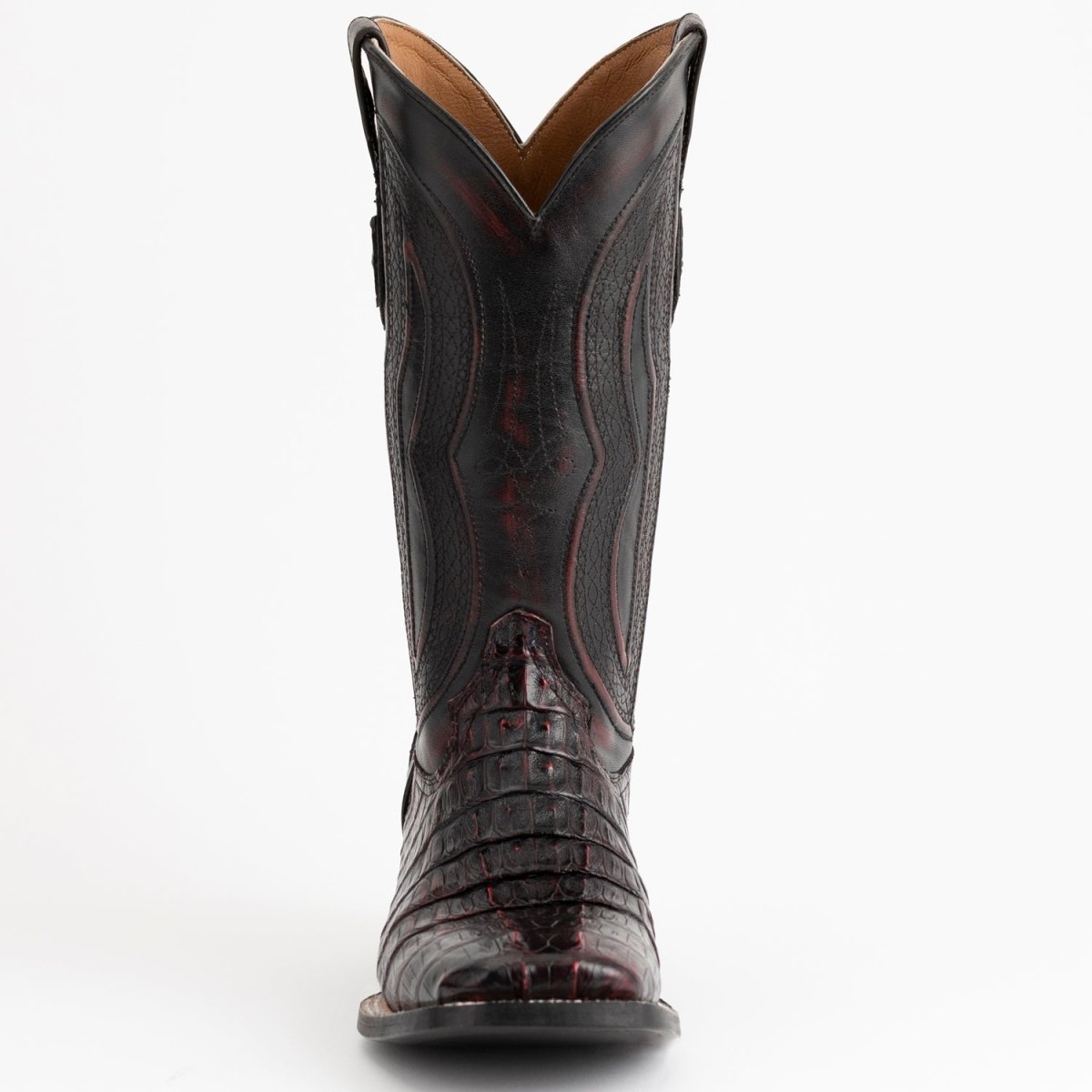 Ferrini Men's Dakota Hornback Caiman Boots - Square Toe Handcrafted Black Cherry - Ferrini Boots
