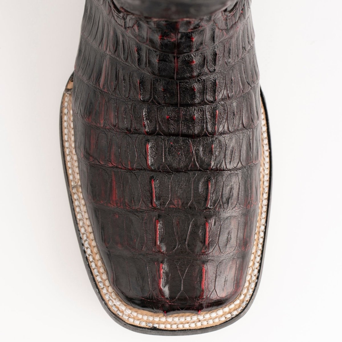 Ferrini Men's Dakota Hornback Caiman Boots - Square Toe Handcrafted Black Cherry - Ferrini Boots