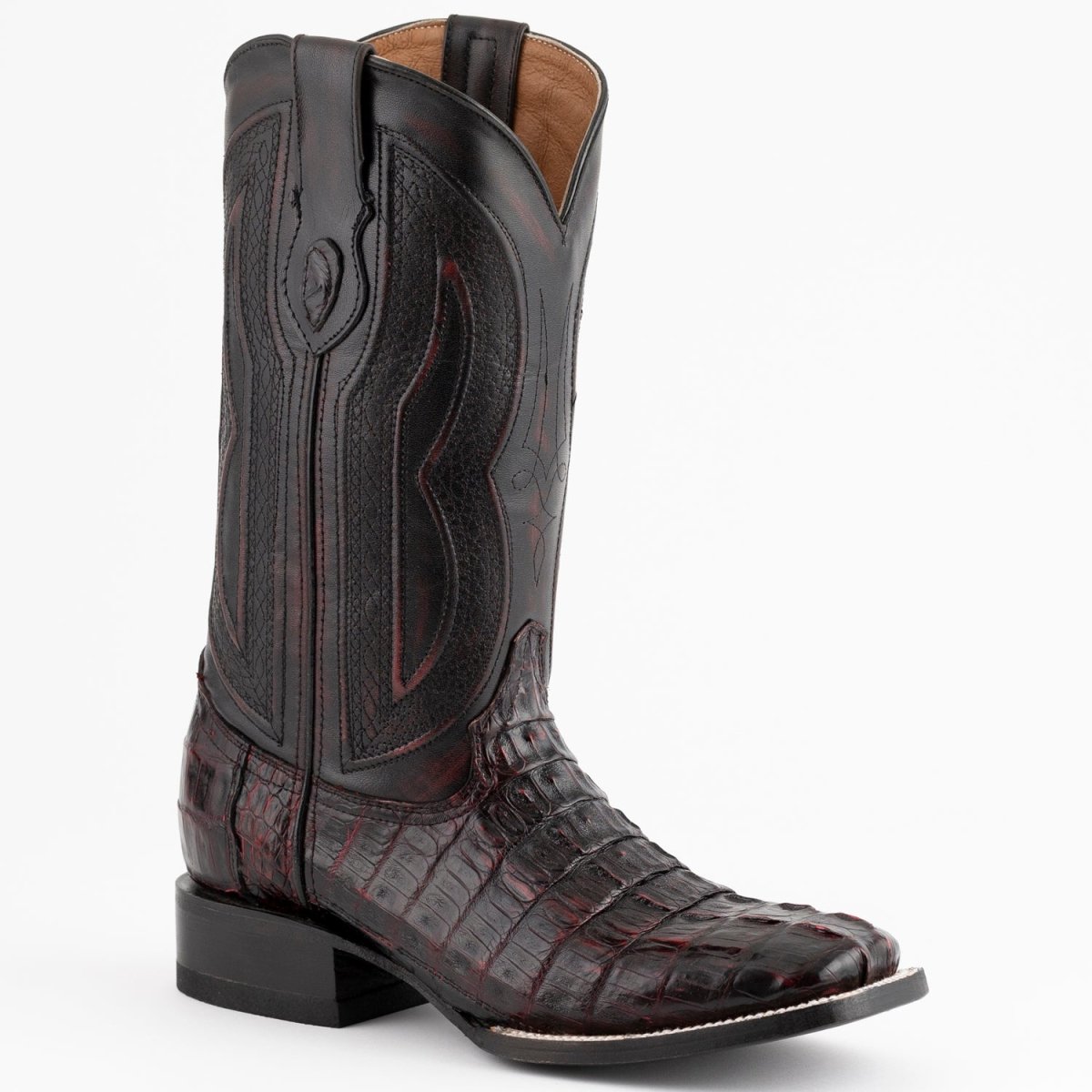 Ferrini Men's Dakota Hornback Caiman Boots - Square Toe Handcrafted Black Cherry - Ferrini Boots