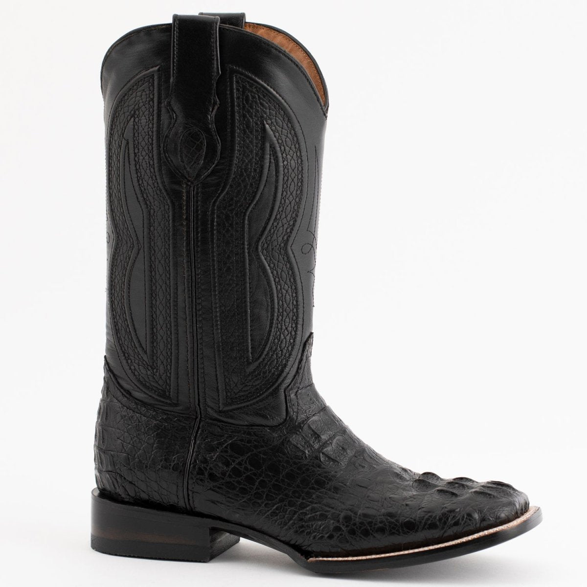 Ferrini Men's Dakota Hornback Caiman Western Boots - Square Toe Handcrafted Black - Ferrini Boots