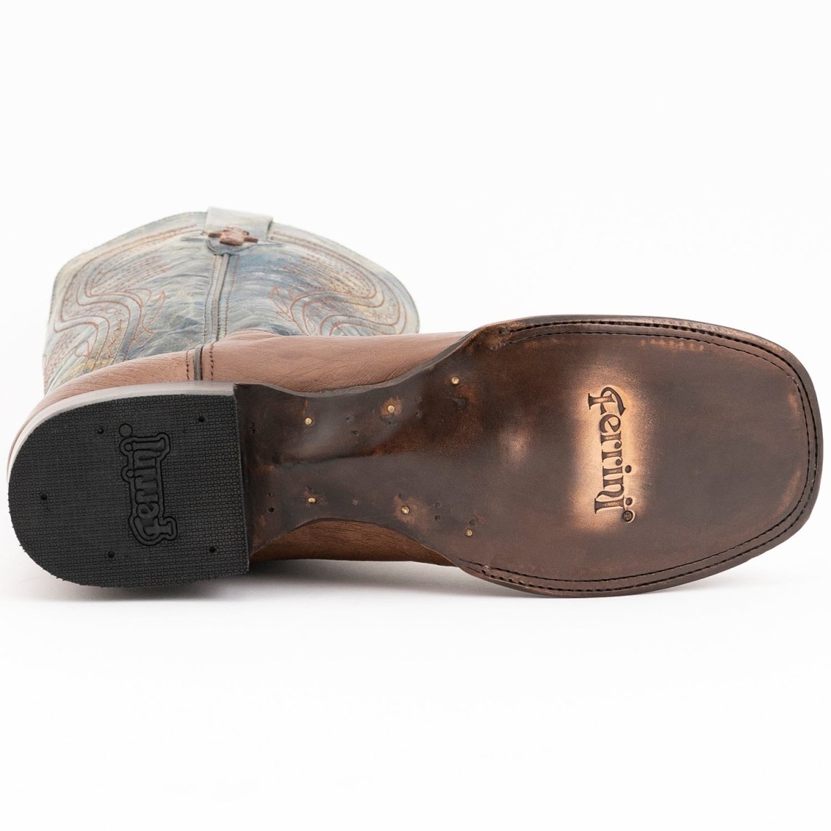 Ferrini Men's Morgan Smooth Ostrich Square Toe Boots Handcrafted - Kango Brown - Ferrini Boots