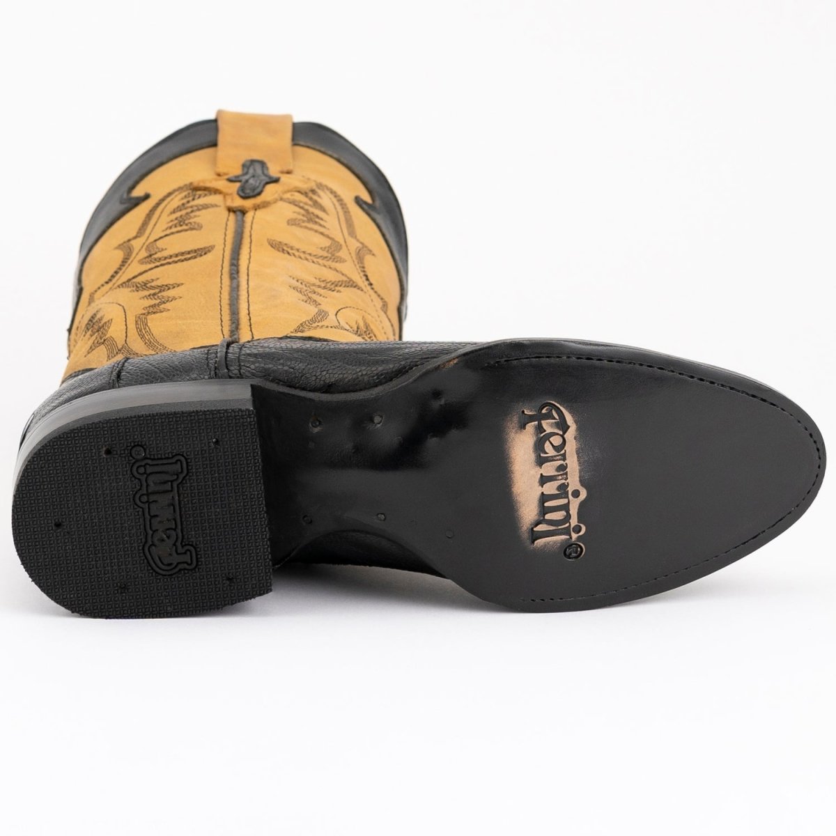 Ferrini Men's Nash Ostrich Leg Round Toe Boots Handcrafted - Black - Ferrini Boots