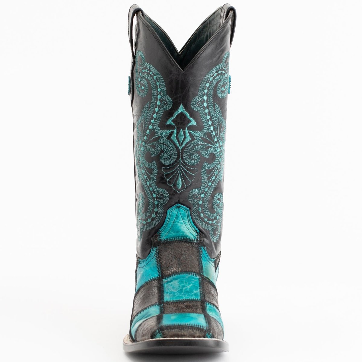 Ferrini Men's Patchwork Square Toe Boots Handcrafted - Black/Teal - Ferrini Boots
