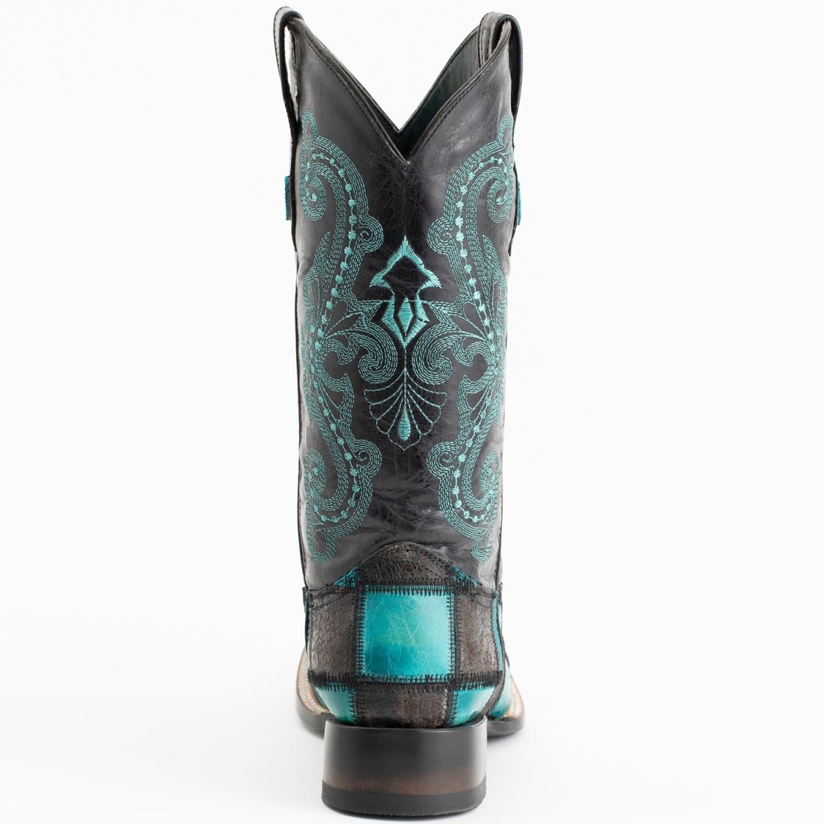 Ferrini Men's Patchwork Square Toe Boots Handcrafted - Black/Teal - Ferrini Boots