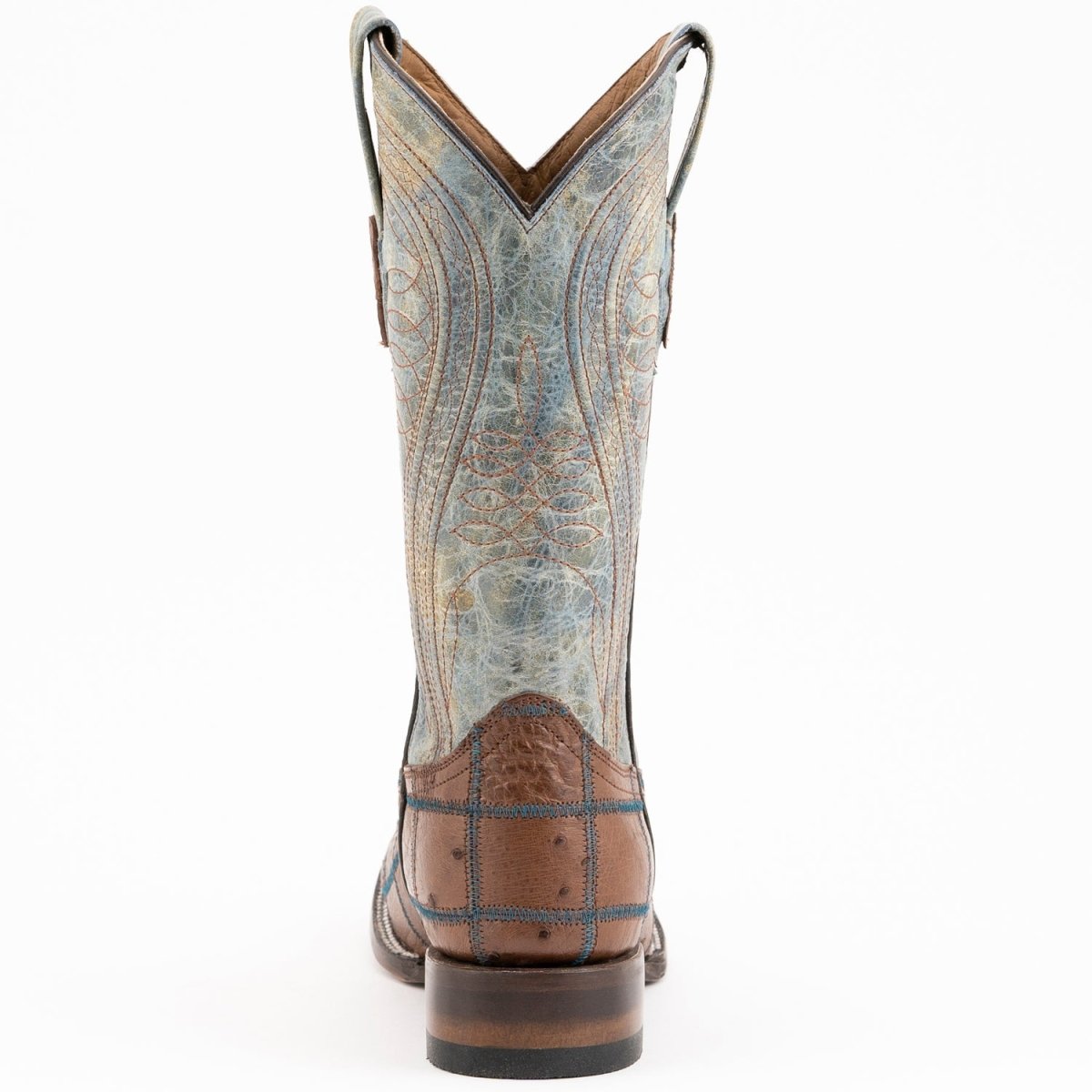 Ferrini Men's Pinto Patch Ostrich Square Toe Boots Handcrafted - Kango Brown 1169307 - Ferrini Boots