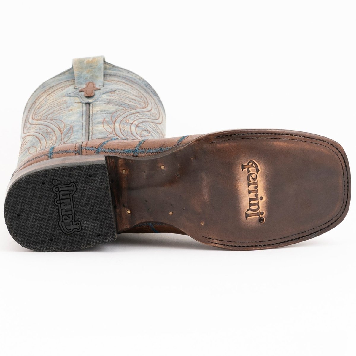 Ferrini Men's Pinto Patch Ostrich Square Toe Boots Handcrafted - Kango Brown 1169307 - Ferrini Boots