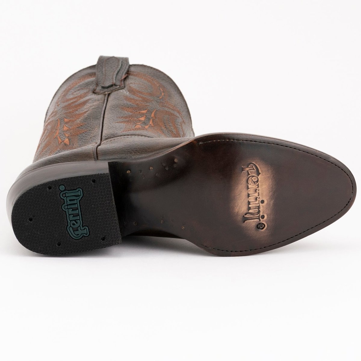 Ferrini Men's Remington Leather Round Toe Boots Handcrafted Chocolate - Ferrini Boots