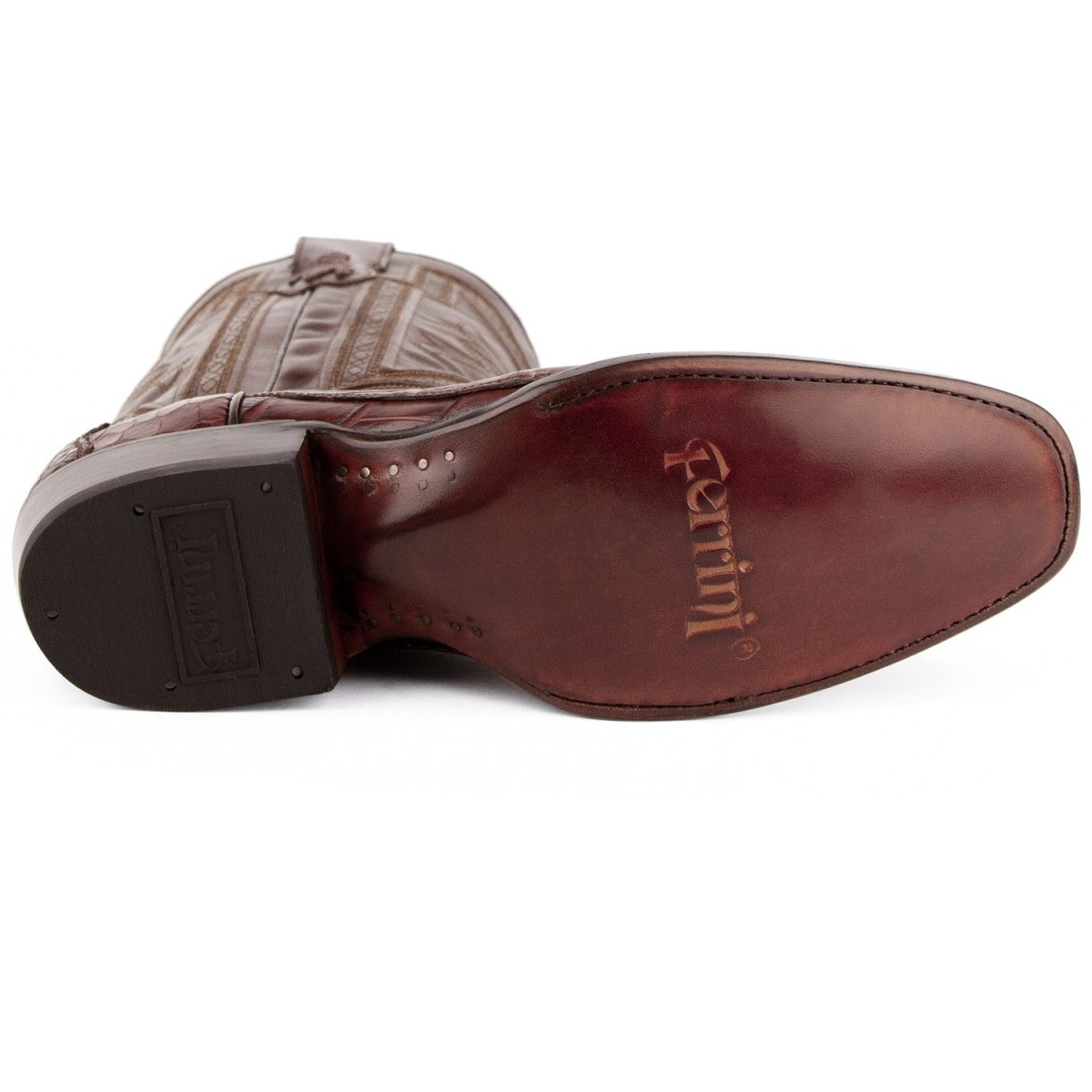 Ferrini Men's Stallion Alligator Belly Boots French Toe Handcrafted Chocolate 1074109 - Ferrini Boots