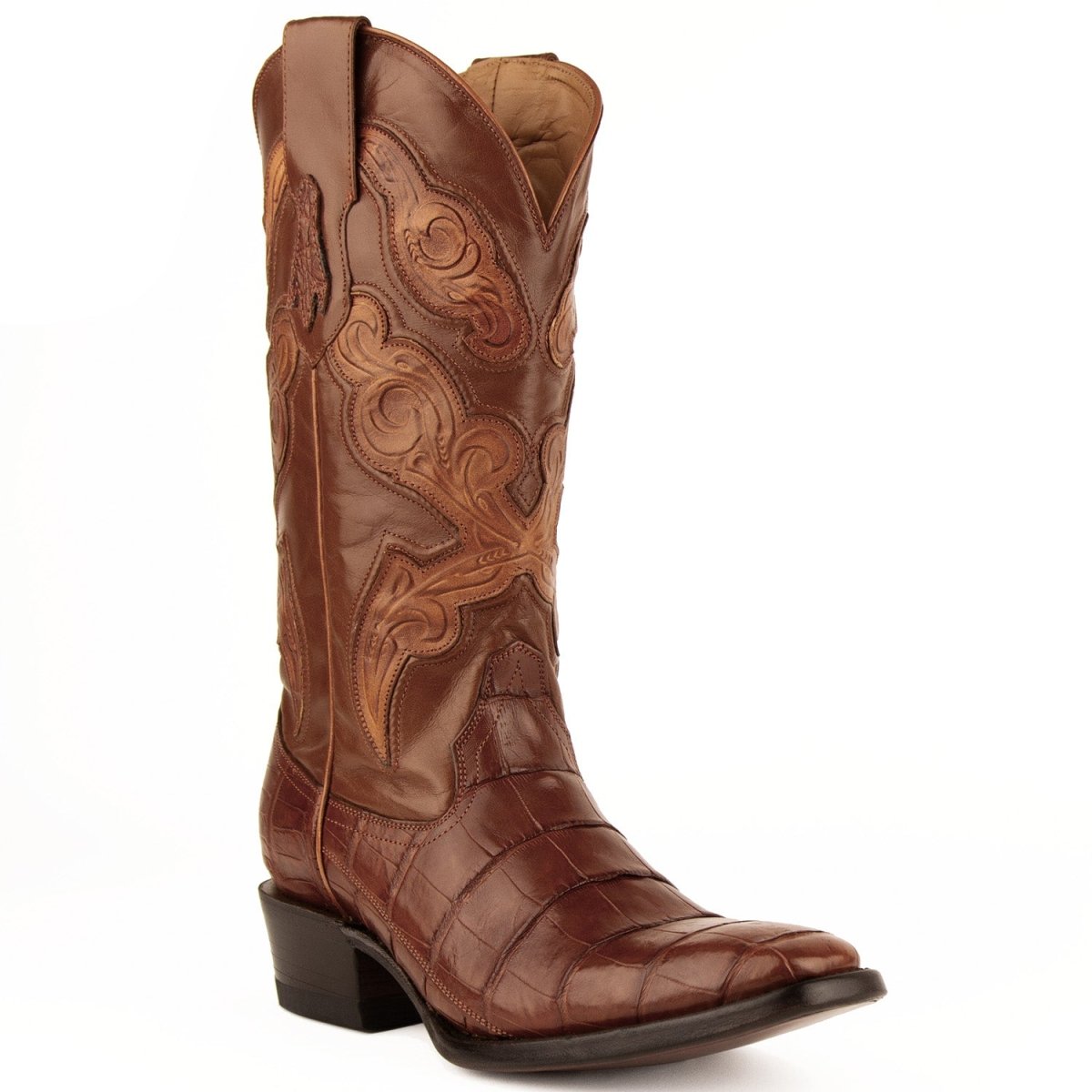 Ferrini Men's Stallion Alligator Belly Boots French Toe Handcrafted Cognac 1074102 - Ferrini Boots