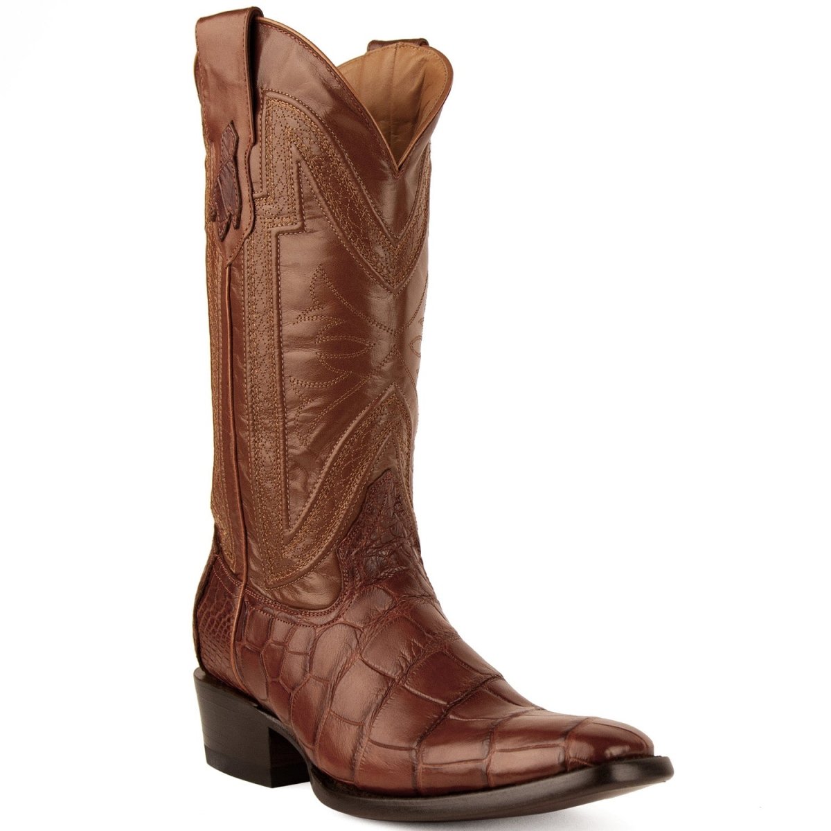 Ferrini Men's Stallion Alligator Belly Boots French Toe Handcrafted Cognac 1074126 - Ferrini Boots