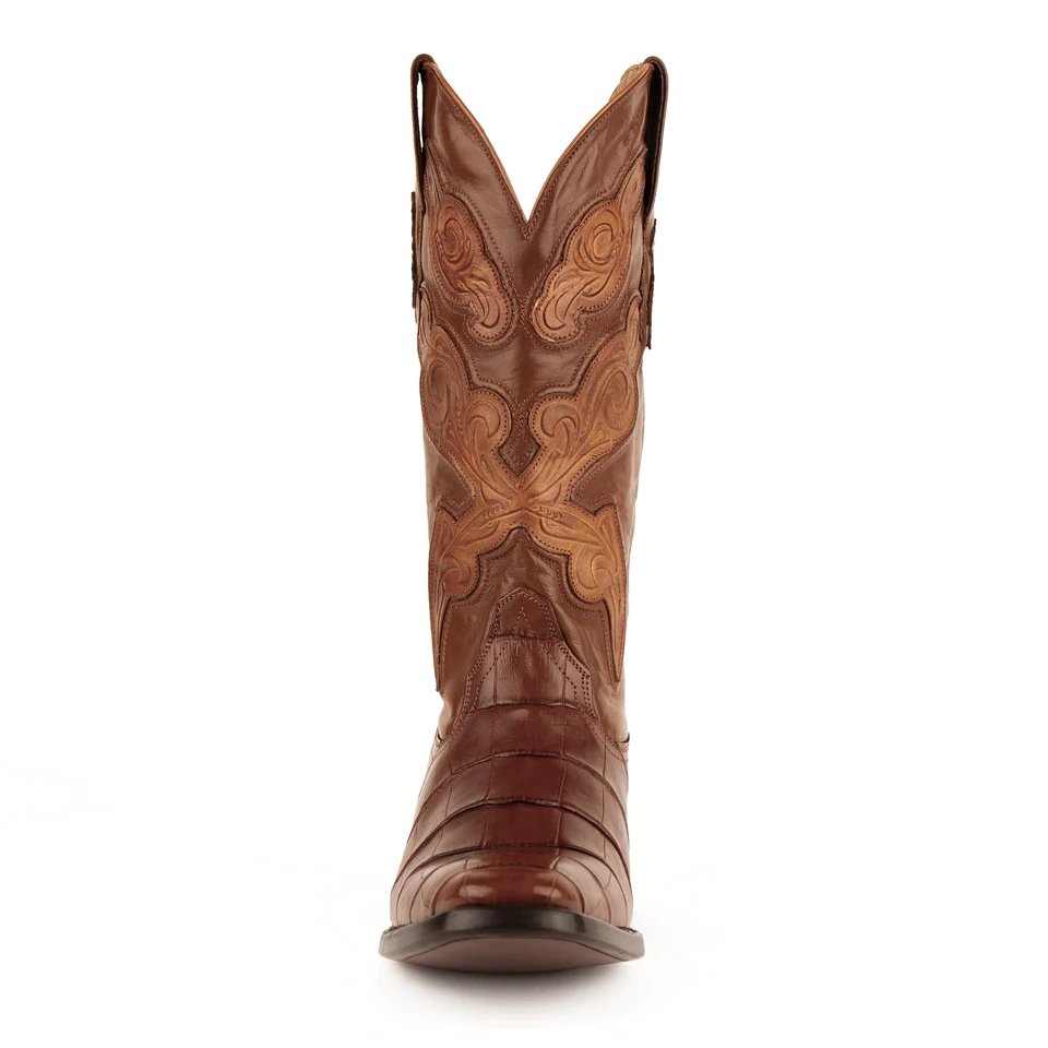 Ferrini Men's Stallion Alligator Belly Boots Narrow Square Toe Handcrafted Cognac - Ferrini Boots