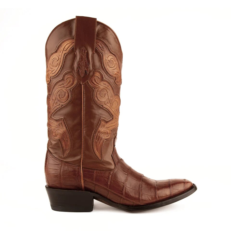 Ferrini Men's Stallion Alligator Belly Boots Narrow Square Toe Handcrafted Cognac - Ferrini Boots