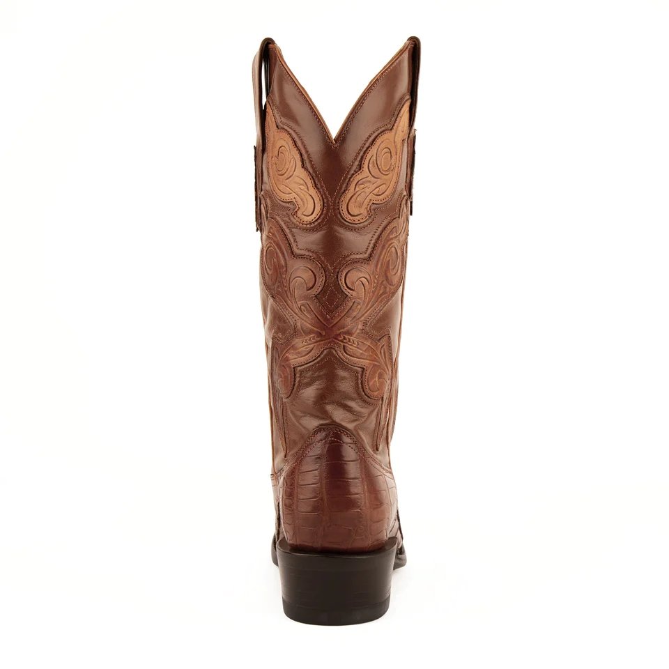 Ferrini Men's Stallion Alligator Belly Boots Narrow Square Toe Handcrafted Cognac - Ferrini Boots