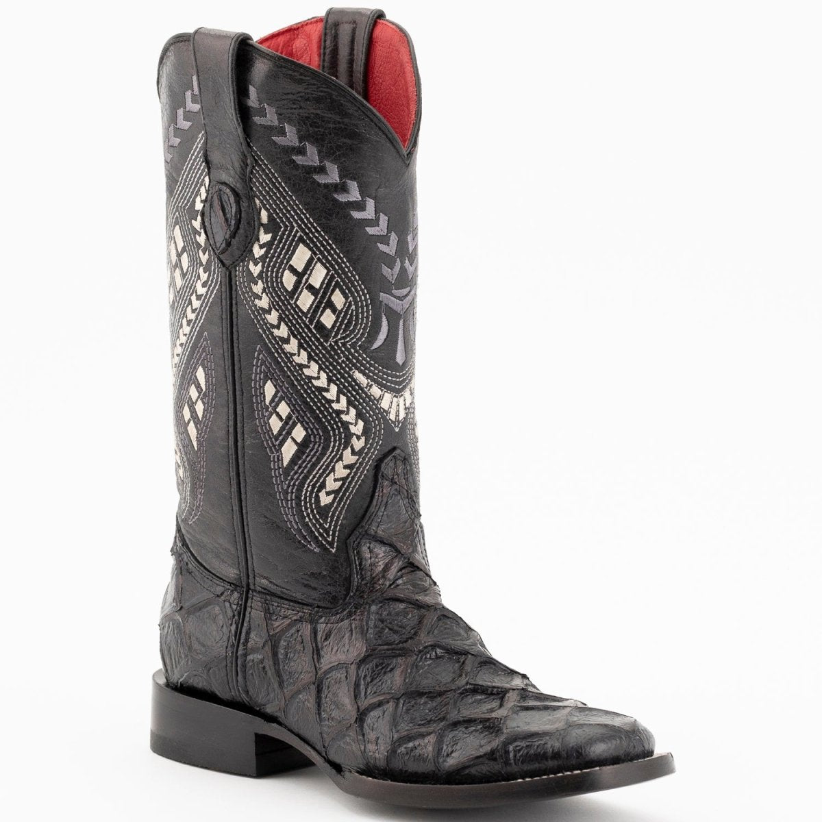 Ferrini Women's Bronco Square Toe Boots Pirarucu Fish Print - Black - Ferrini Boots