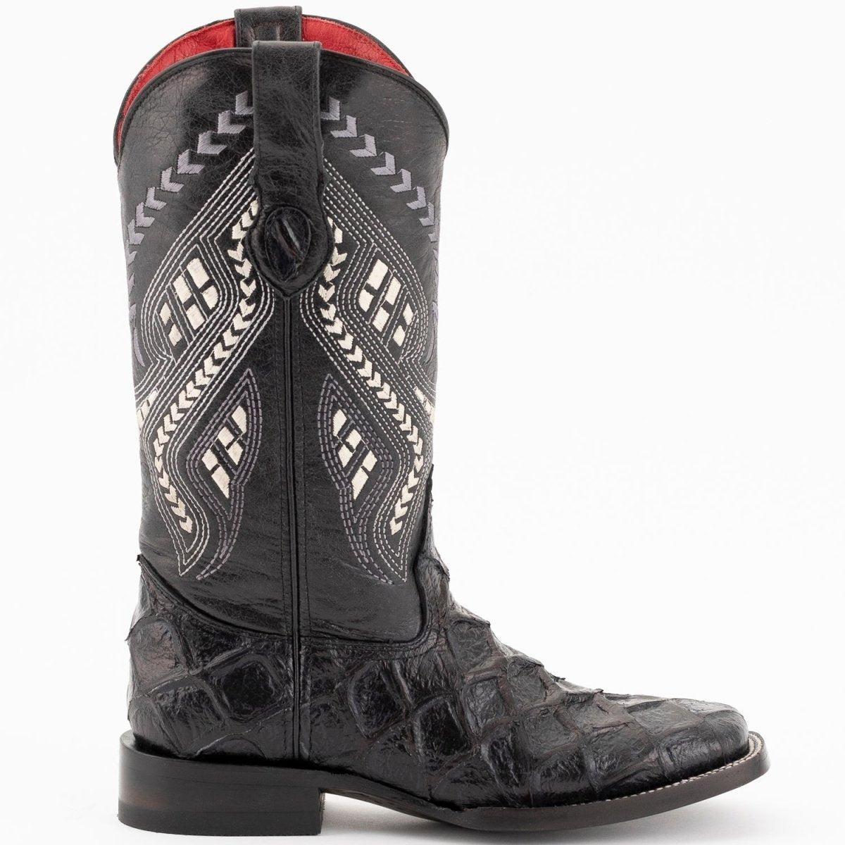 Ferrini Women's Bronco Square Toe Boots Pirarucu Fish Print - Black - Ferrini Boots