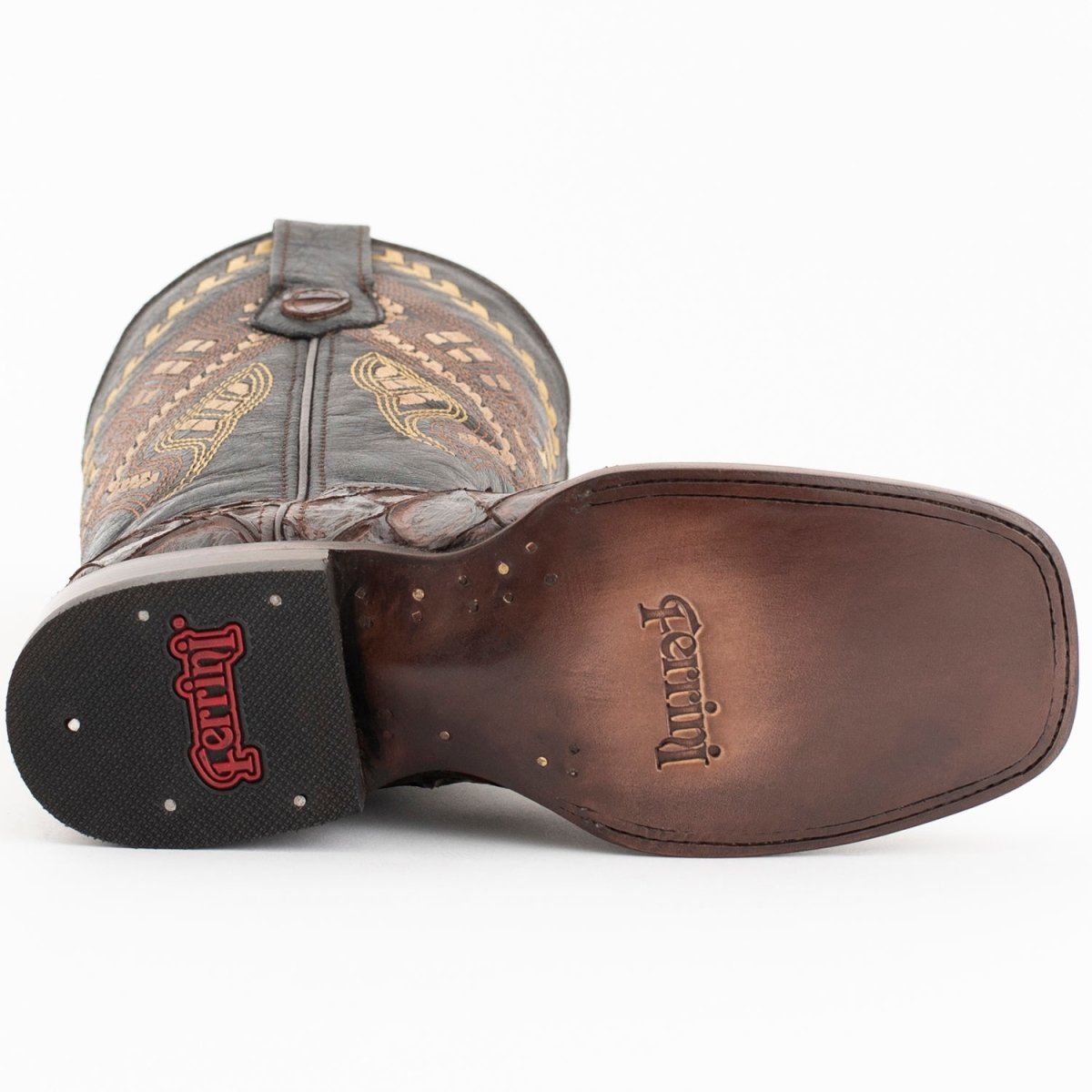 Ferrini Women's Bronco Square Toe Boots Pirarucu Fish Print - Chocolate - Ferrini Boots