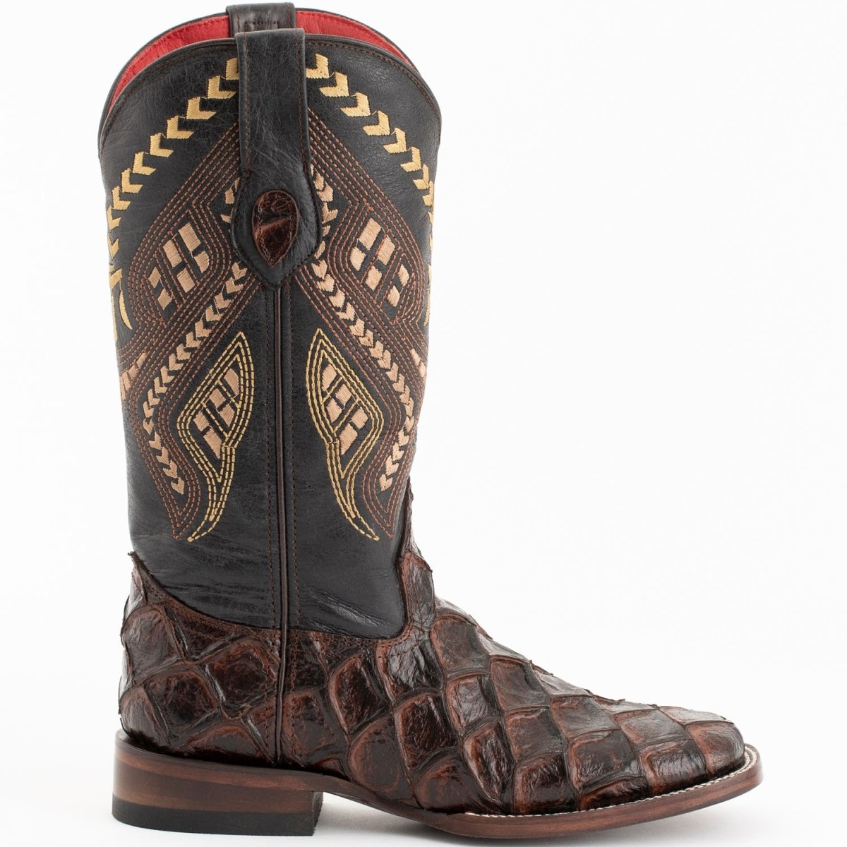 Ferrini Women's Bronco Square Toe Boots Pirarucu Fish Print - Chocolate - Ferrini Boots