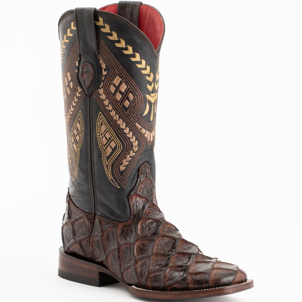 Ferrini Women's Bronco Square Toe Boots Pirarucu Fish Print - Chocolate - Ferrini Boots