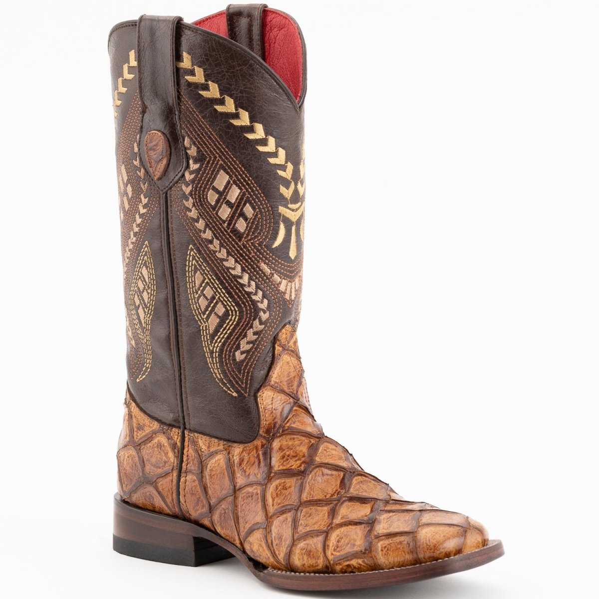 Ferrini Women's Bronco Square Toe Boots Pirarucu Fish Print - Cognac - Ferrini Boots