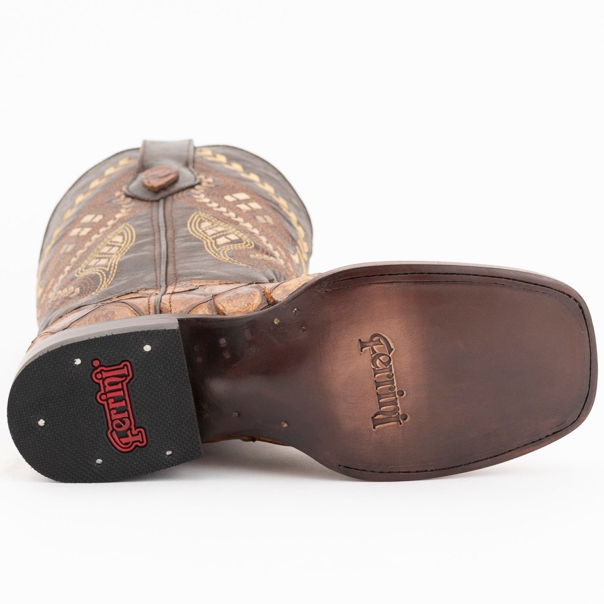 Ferrini Women's Bronco Square Toe Boots Pirarucu Fish Print - Cognac - Ferrini Boots