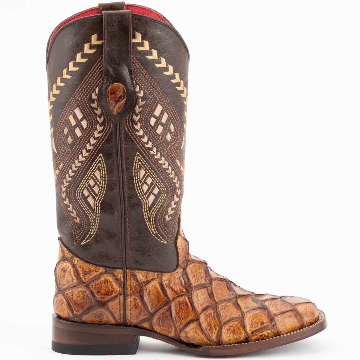 Ferrini Women's Bronco Square Toe Boots Pirarucu Fish Print - Cognac - Ferrini Boots
