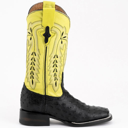 Ferrini Women's Colt Full Quill Ostrich Square Toe Boots Handcrafted - Black - Ferrini Boots