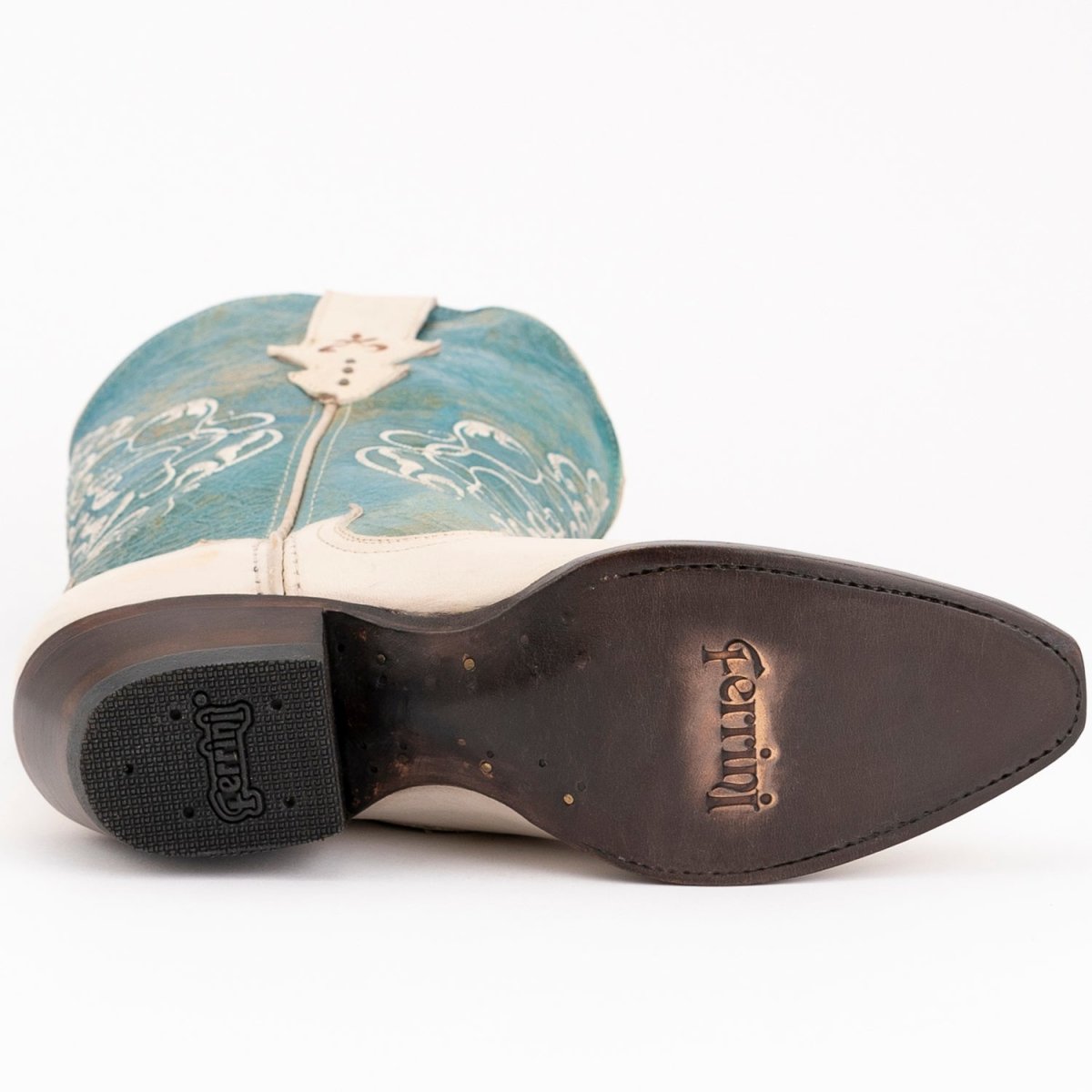 Ferrini Women's Duchess Snip Toe Boots Handcrafted - Cream/Turquoise - Ferrini Boots