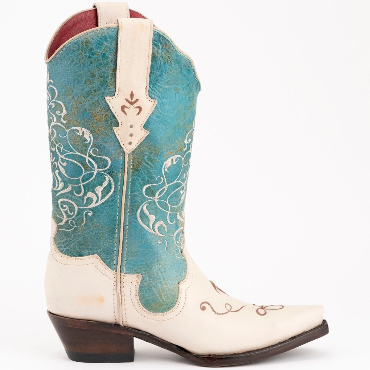 Ferrini Women's Duchess Snip Toe Boots Handcrafted - Cream/Turquoise - Ferrini Boots