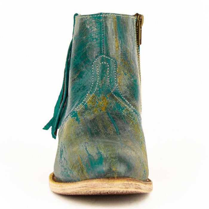 Ferrini Women's Fringe Round Toe Ankle Boots Handcrafted - Turquoise - Ferrini Boots