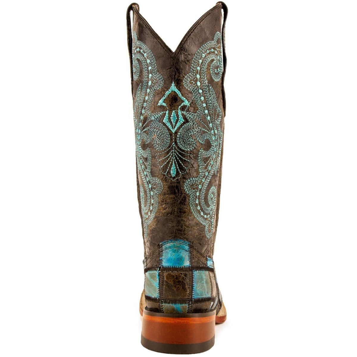 Ferrini Women's Patchwork Square Toe Boots Handcrafted - Black/Teal - Ferrini Boots