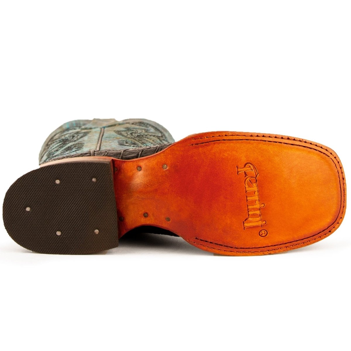 Ferrini Women's Stampede Square Toe Boots Crocodile Print - Black/Teal - Ferrini Boots