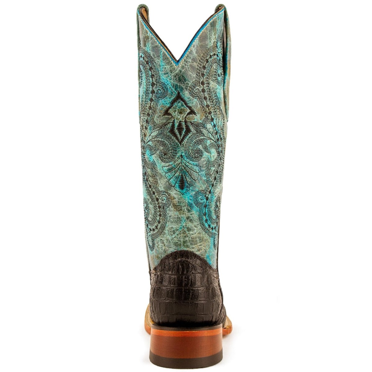 Ferrini Women's Stampede Square Toe Boots Crocodile Print - Black/Teal - Ferrini Boots