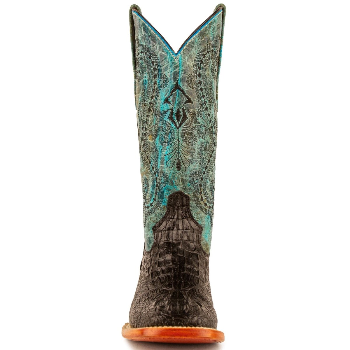 Ferrini Women's Stampede Square Toe Boots Crocodile Print - Black/Teal - Ferrini Boots