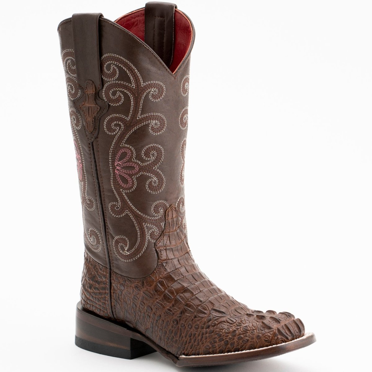 Ferrini Women's Stampede Square Toe Boots Crocodile Print - Rust Brown - Ferrini Boots