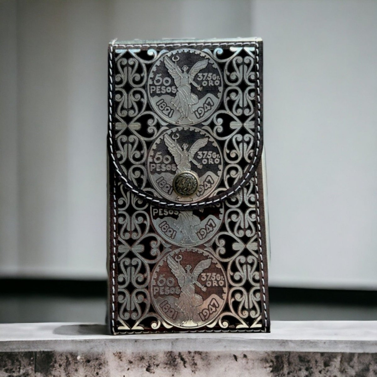 Funda para Smartphone de Cuero Corte Laser Original Centenario Plata - Los Altos Boots