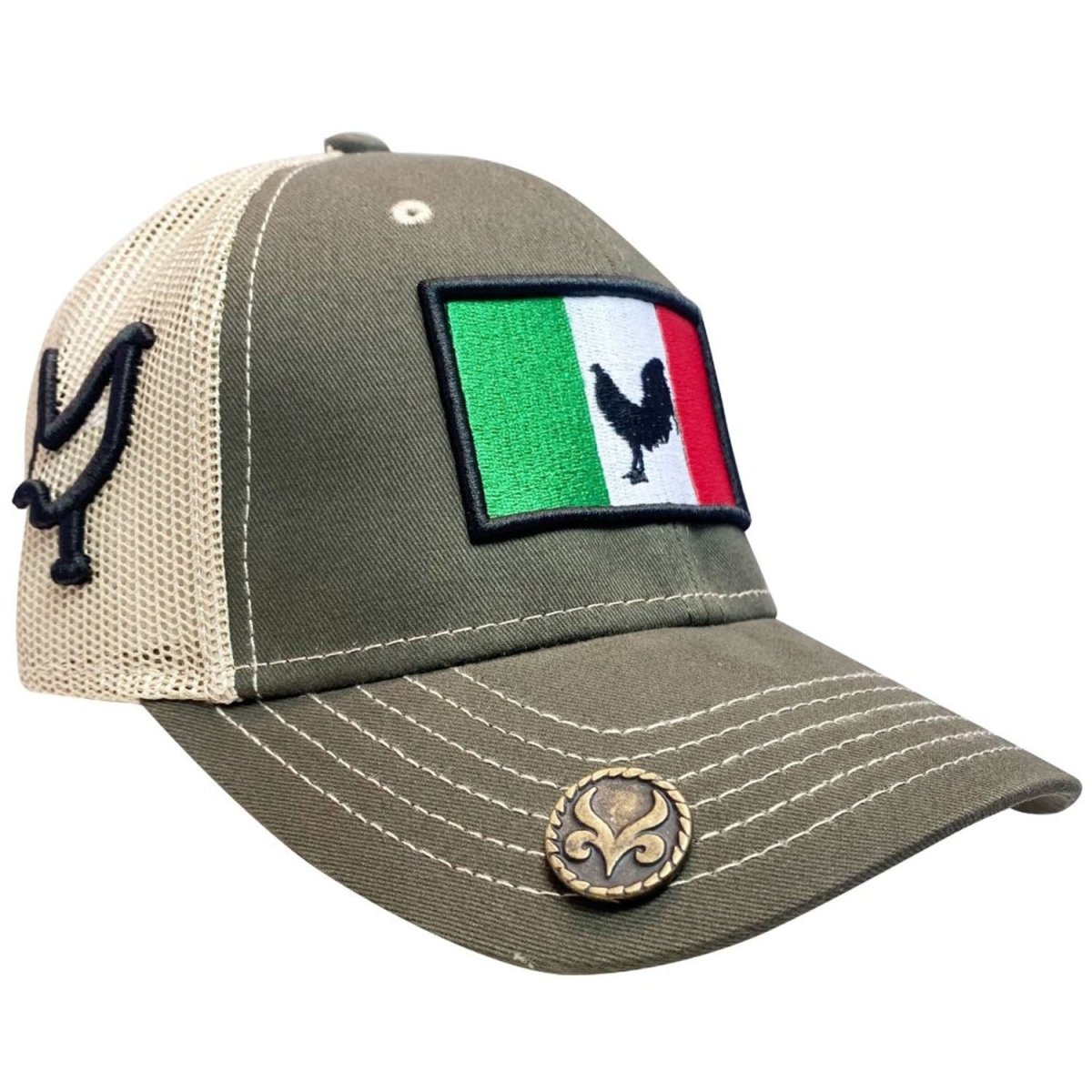 Gorra Charra con Bordado de Caballo Color Olivo y Beige WD-1758 - White Diamonds Boots