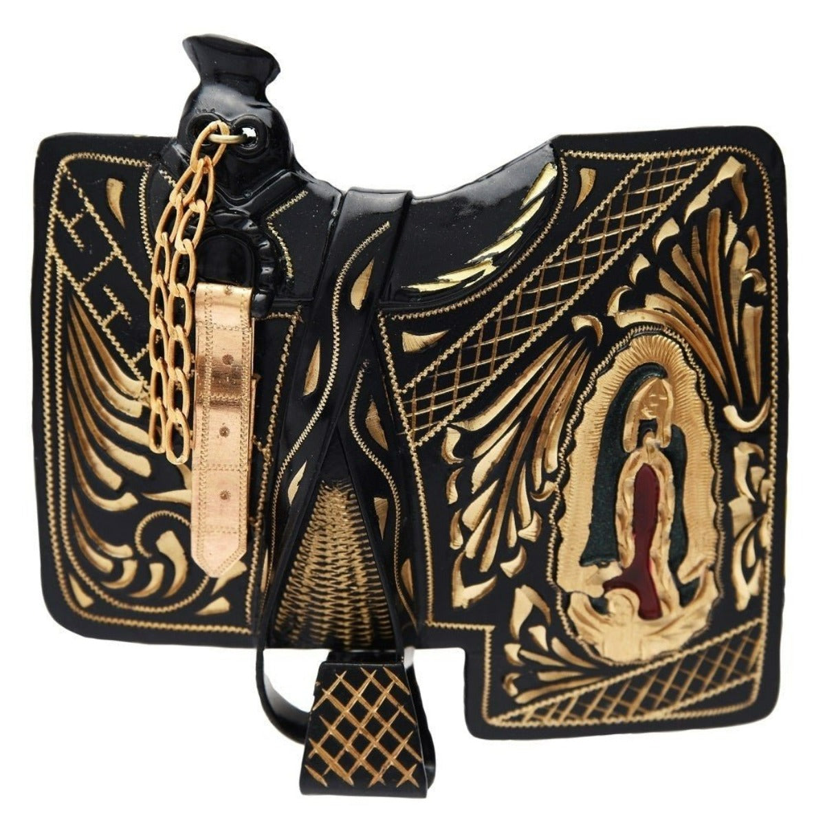 Hebilla con Silla de Montar y Virgen de Alpaca Fina IMP-24213 - Impormexico