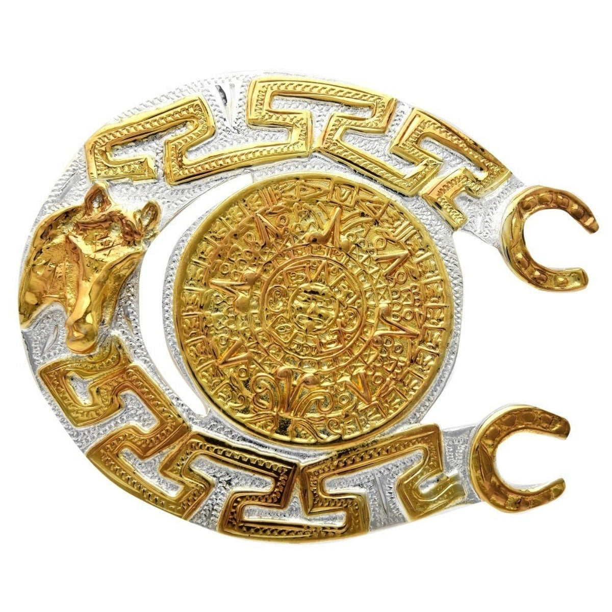 Hebilla de Herradura con Calendario Azteca de Alpaca Fina IMP-23122 - Impormexico