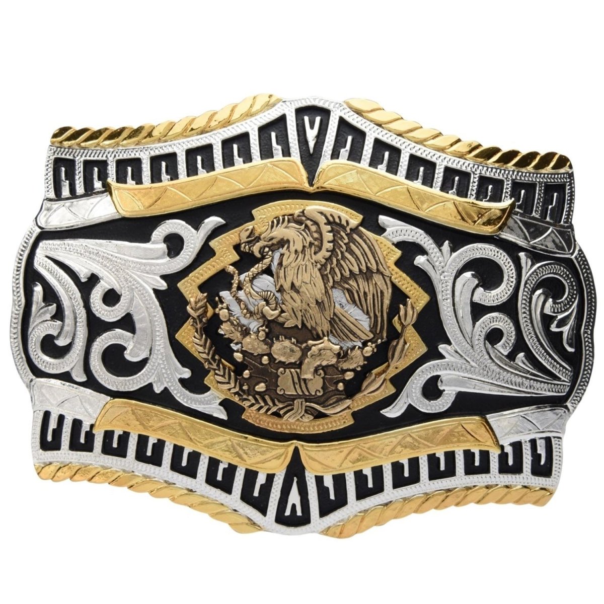 Hebilla Vaquera de Alpaca Fina con Aguila Escudo de Mexico WD-1384 - White Diamonds