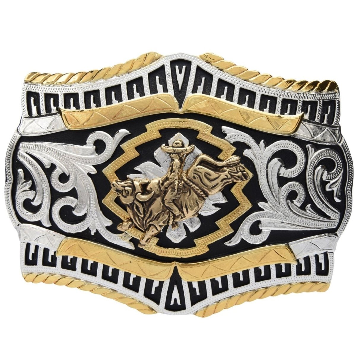 Hebilla Vaquera de Alpaca Fina con Jinete en Toro WD-1386 - White Diamonds