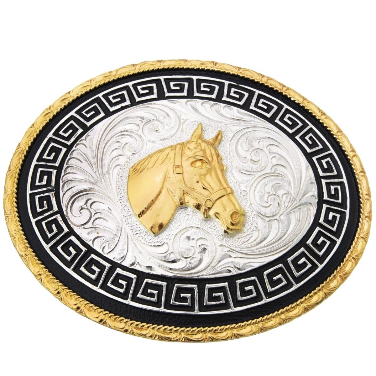 Hebilla Vaquera para Cinto con Cabeza de Caballo en Oro WD-1315 - White Diamonds