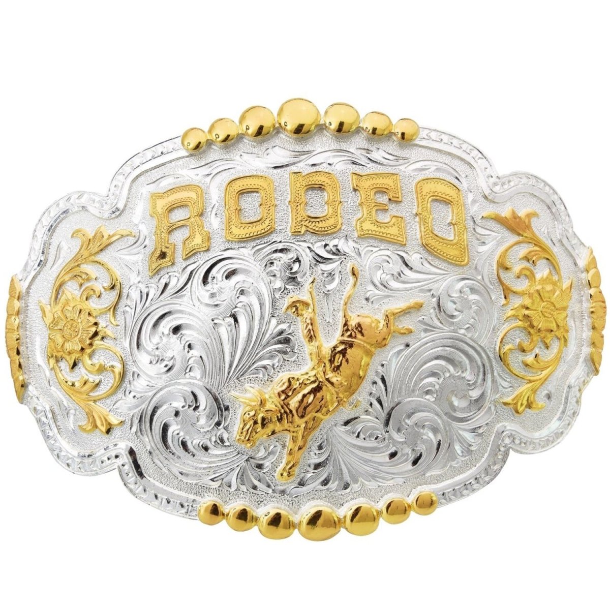Hebilla Vaquera para Cinto con Monta de Toro y Rodeo en Oro WD-1313 - White Diamonds