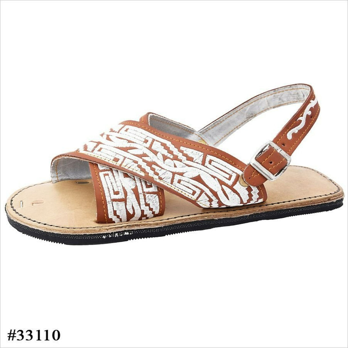 Huaraches Cruzado Bordado para Hombre con Diseño de Grecas Cafe imp-33110 - ImporMexico