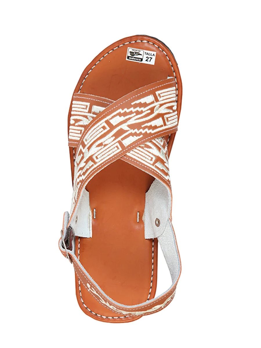 Huaraches Cruzado Bordado para Hombre con Diseño de Grecas Cafe imp-33110 - White Diamonds