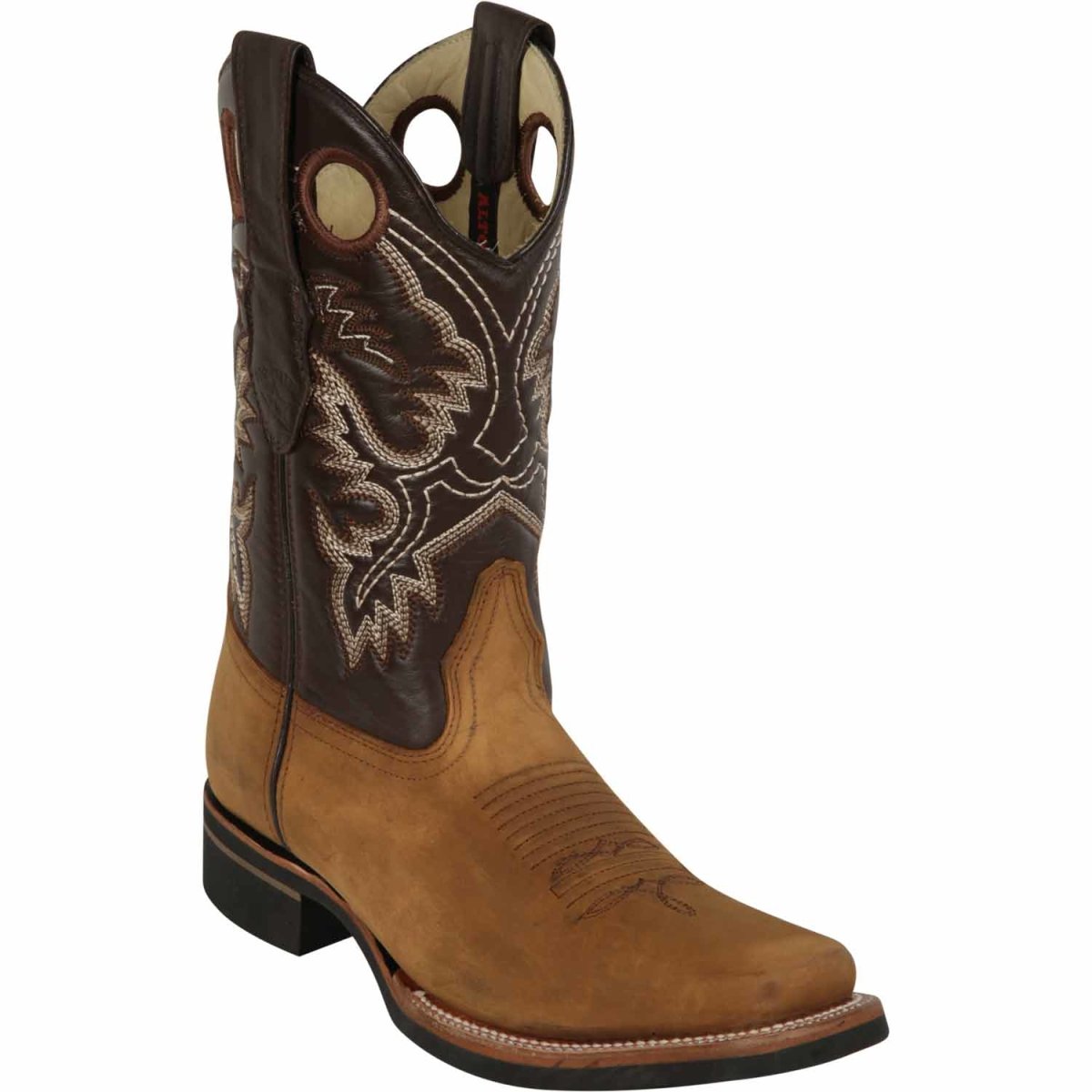 Western Genuine Leather Square Wide Toe Rodeo Boots Tan Color – Los Altos Boots – Side View