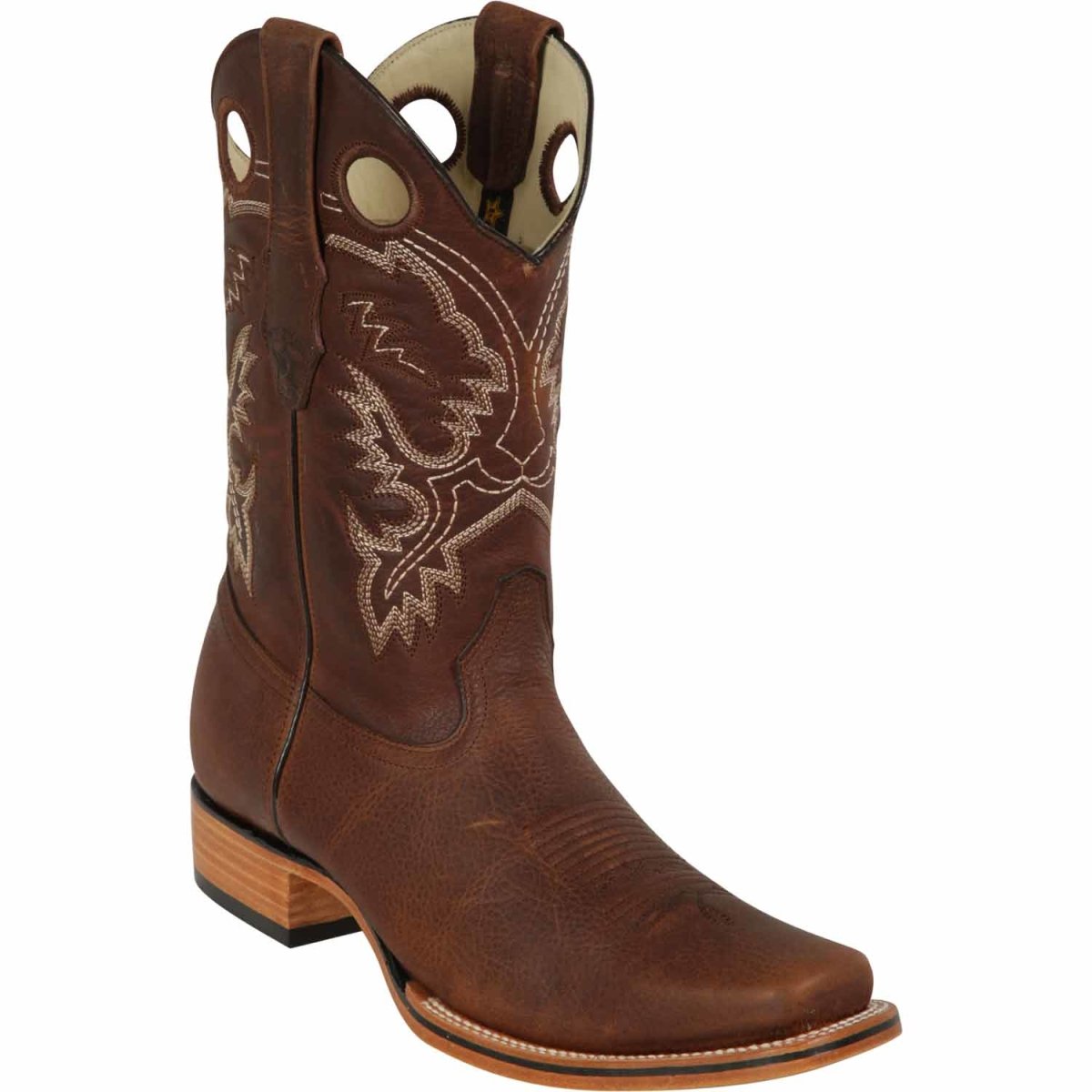 Western Genuine Leather Square Wide Toe Rodeo Boots Walnut Color – Los Altos Boots – Side View