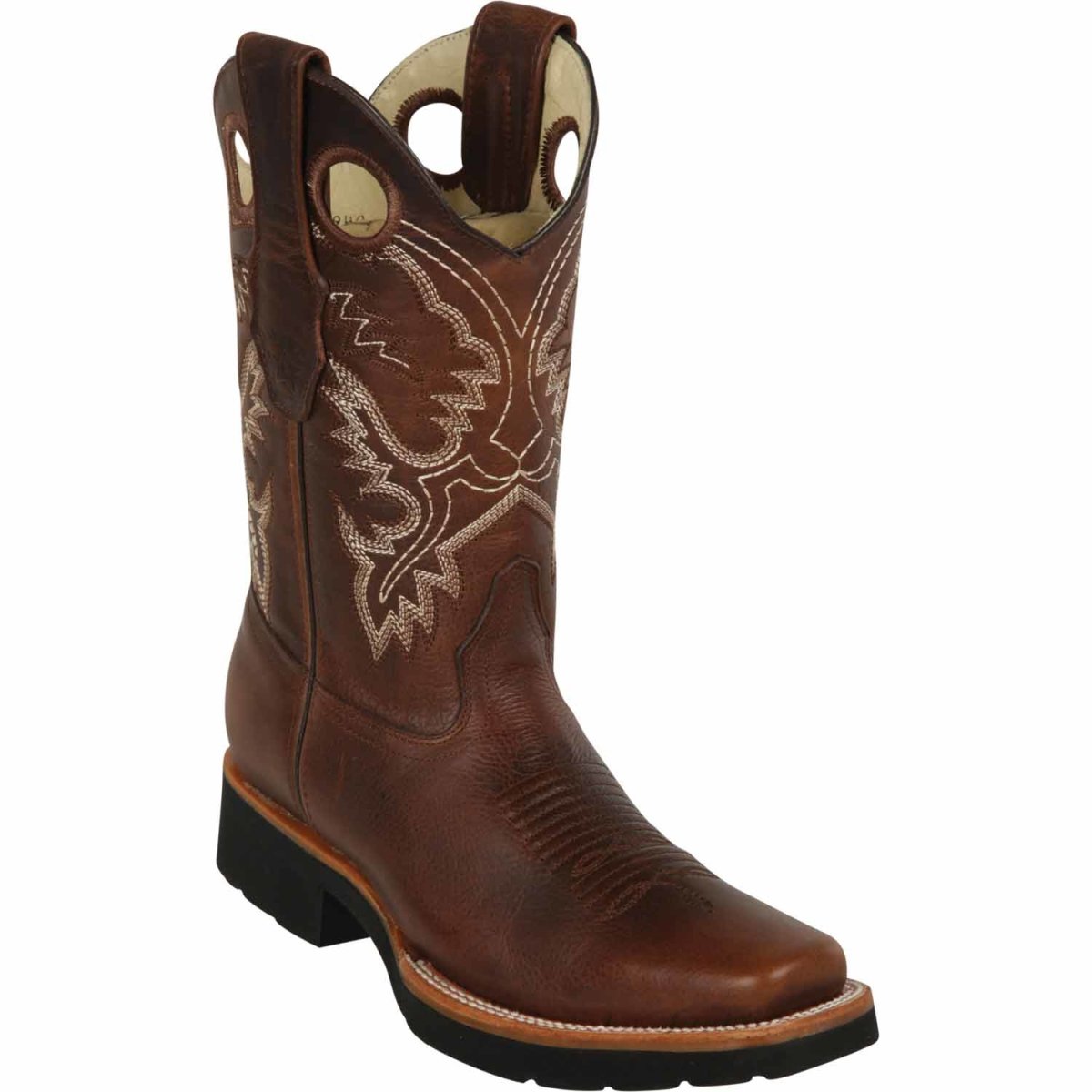 Western Genuine Leather Square Wide Toe Rodeo Boots Walnut Color – Los Altos Boots – Side View