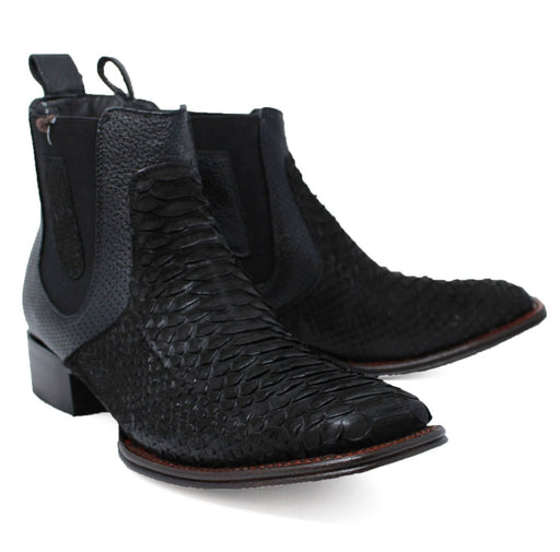 Los Altos Men's Genuine Python Skin Square Toe Ankle Boots - Black 82BVN5705 - Los Altos Boots