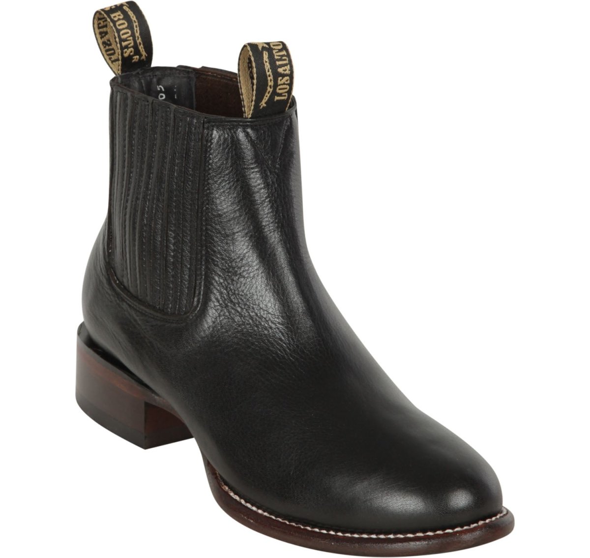 Wester Genuine Leather Roper Ankle Boots Black Color - Los Altos Boots -Side View
